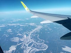 Пролетаем над&nbsp;Сыктывкаром, река&nbsp;Вычегда